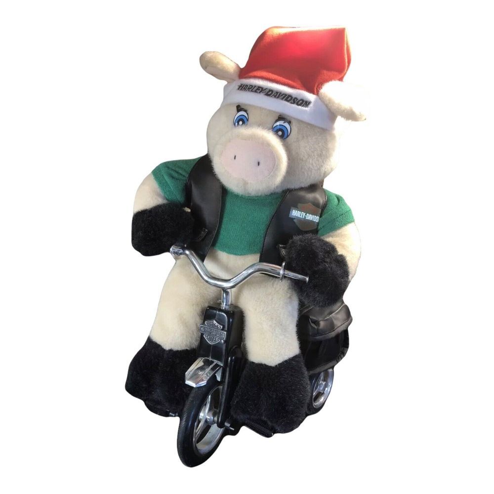 Vintage 1999 Harley Davidson Plush Hog‎ Riding Tricycle Animated Christmas Hat